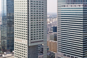 Naklejka premium Warsaw downtown - aerial photo of modern skyscrapers