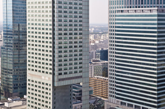 Fototapeta Warsaw downtown - aerial photo of modern skyscrapers