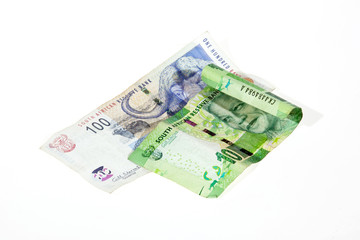 Two South African Bank Notes on White Background