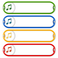four frames for entering text with screws and music symbol