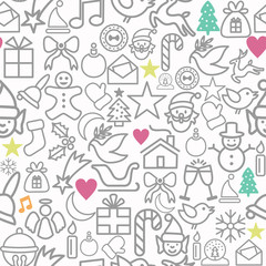 Merry Christmas wrapping paper pattern outline icons