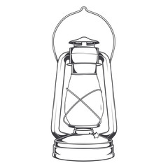 Antique Old Kerosene Lamp isolated on a white background.