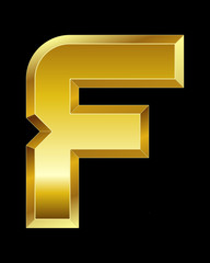rectangular beveled golden font, letter F