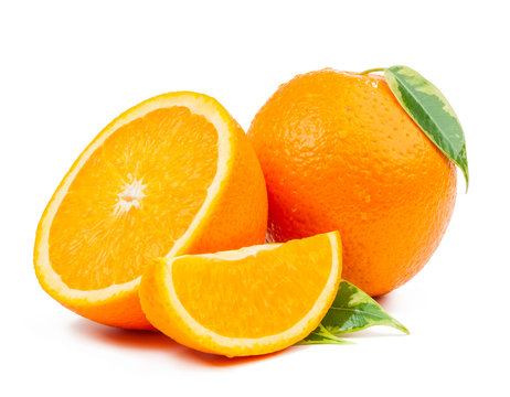 orange and slice with leaves isolated