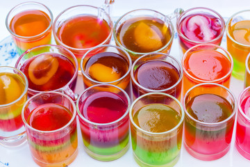 Colorful fruit jelly cup.