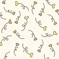 Seamless pattern with colored hearts and leafs