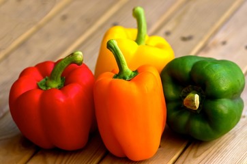 Closeup of sweet peppers in different colors.