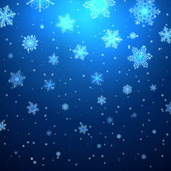 Fototapeta na wymiar Abstract Christmas snowfall blue background.