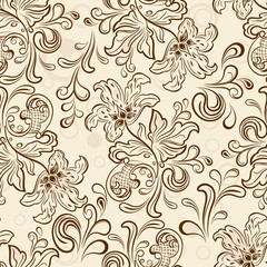 Seamless floral outline vector wallpaper pattern.