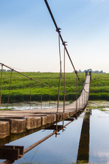 Pedestrian suspension bridge of steel