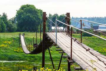 Pedestrian suspension bridge of steel