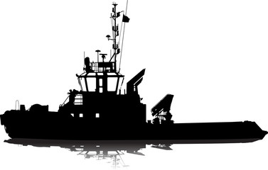Sea towboat. Vector silhouette.