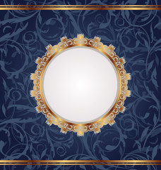 Golden retro frame, seamless floral texture