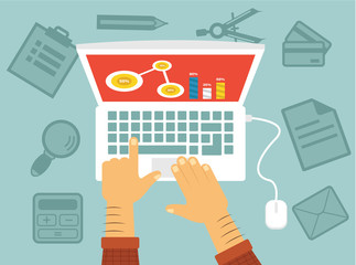 Workplace of programmer. Vector flat illustration