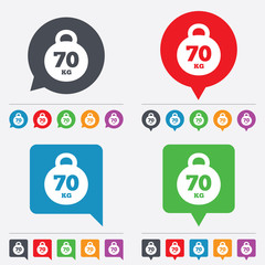 Weight sign icon. 70 kilogram (kg). Sport symbol