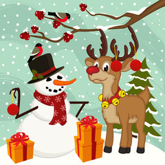 reindeer snowman Christmas  - vector illustration, eps