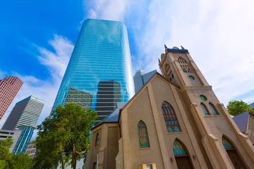 Gordijnen Houston cityscape Antioch Church in Texas US © lunamarina