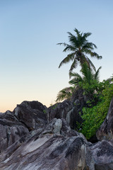 Fototapeta na wymiar Historic Huge Rocks at Seaside of Seychelles