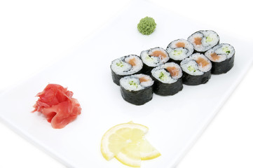 Japanese sushi with caviar on a white background
