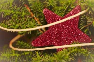 Macro closeup of sparkling red christmas star