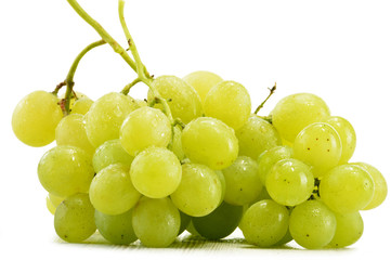 Bunch of fresh white grapes isolated on white