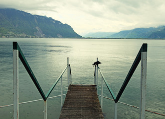 Old wooden pier on Lake Geneva