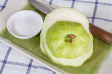 guava fruit with leaves isolated on white background