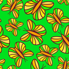 Joyful bright green seamless pattern with floating butterflies