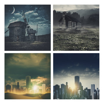 Set of assorted dramatical outdoor landscapes for your design