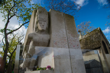 Famous writer Oscar Wilde tomb in Paris, France