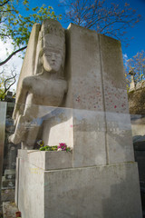 Famous writer Oscar Wilde tomb in Paris, France