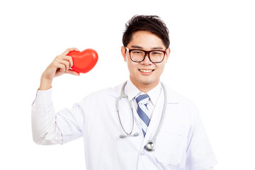 Asian male doctor show red heart