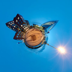 360 degree little planet panorama of Dusseldorf, Germany