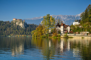 Fototapeta na wymiar Bled castle in sunny autumn afternoon