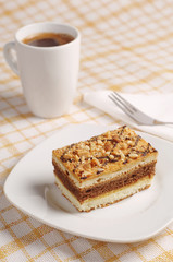 Cake with nuts and coffee