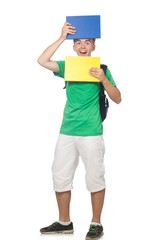 Student with books isolated on white