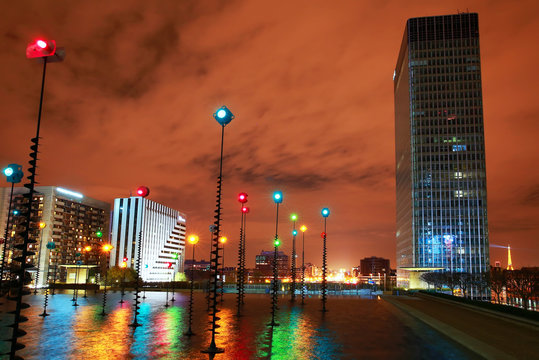 View on from La Defense district in Paris in the evening