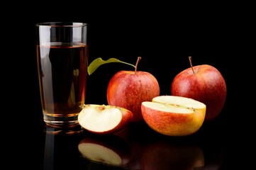 Close-up shot sliced red apple with juice