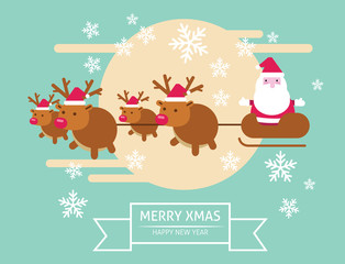 Santa Claus flying in his sleigh. merry xmas & Happy New year.
