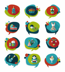 Birthday bubble speech banner design flat background set, eps10
