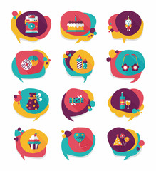 Birthday bubble speech banner design flat background set, eps10