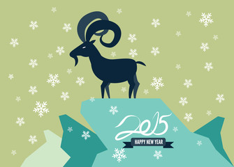 Goat in winter landscape. Happy New Year 2015. vector