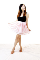 Naklejka premium Young Asian American Woman Standing Dress Shoes