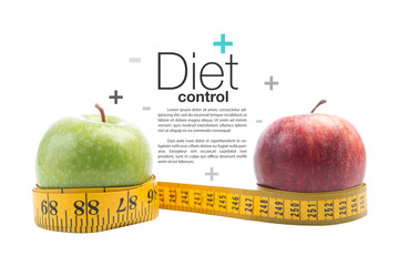 healthy diet concept ,apple and a measuring tape