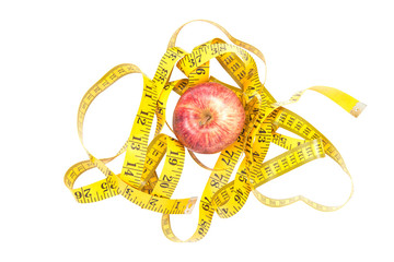 healthy diet concept ,apple and a measuring tape
