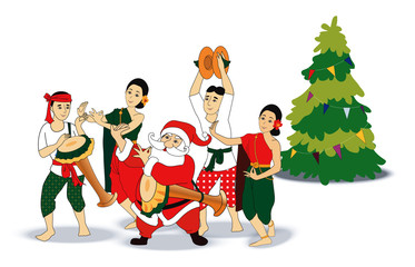 Vector of Santa with Thai dancing