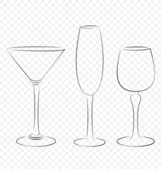 Three isolated outline glass for alcohol drinks