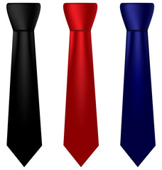 Three multicolored silk ties isolated on white background