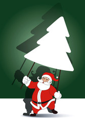 Vector of Santa holding  christmas tree banner