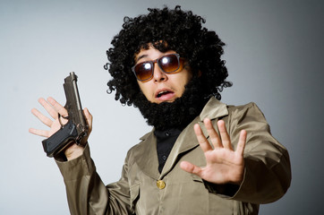 Funny soldier in military concept